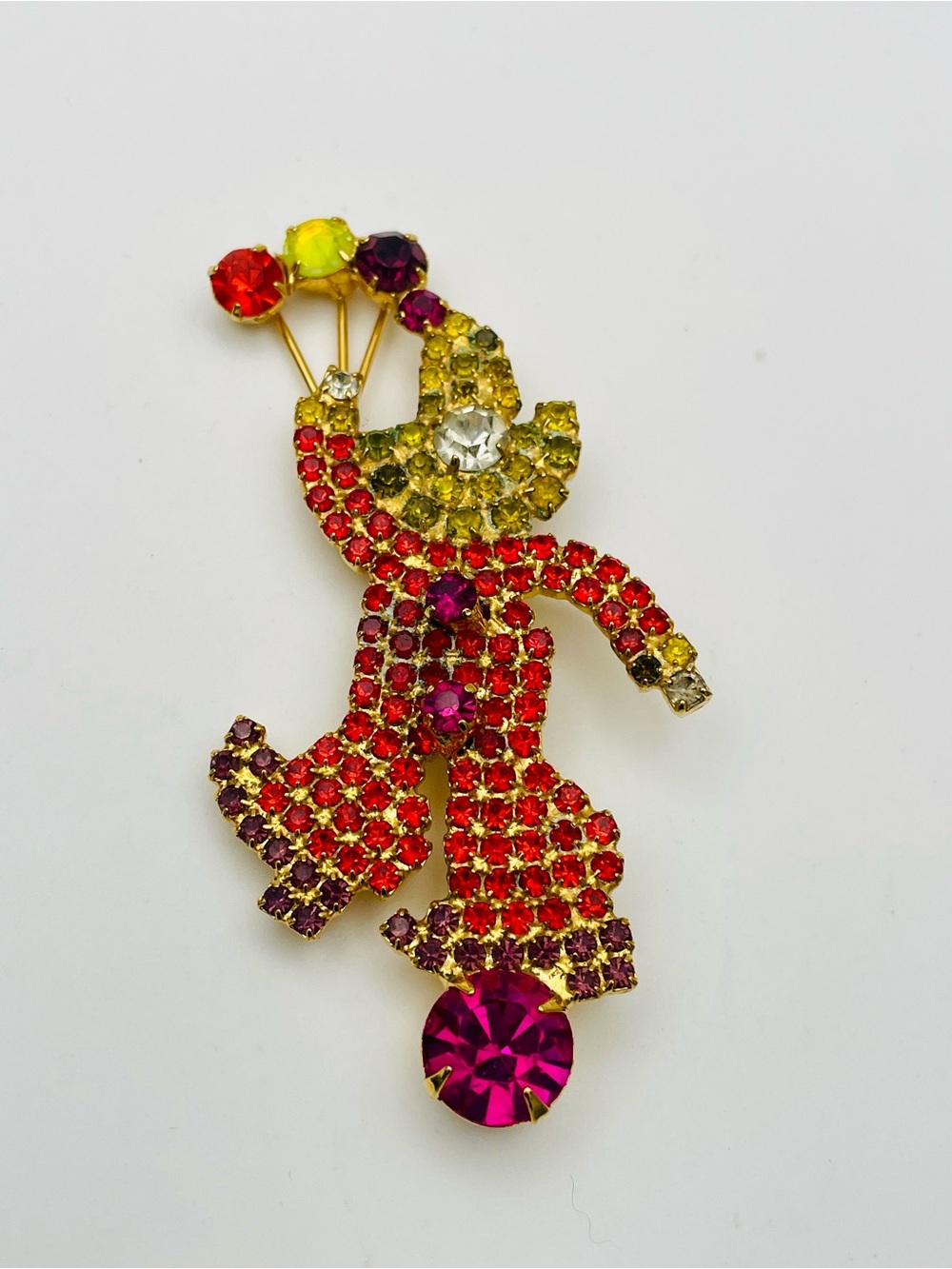 Bauer Vintage Multicolor Crystal Clown Belingdideg Brooch